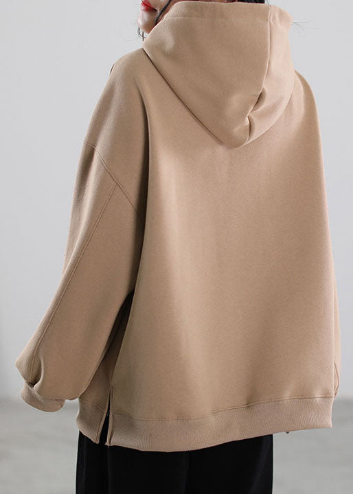 Feines Khaki-Kapuzen-Grafik-warmes Fleece-Sweatshirt Street Wear Winter