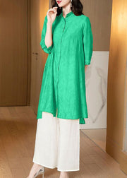 Fine Grass Green Silk Clothing Two Pieces Set Summer