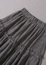 Fine Light Gray Plaid Patchwork Wrinkled Lace Fall Skirts - SooLinen