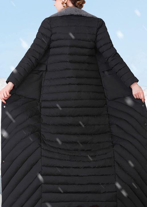 Fine Loose fitting snow jackets rabbit wool collar overcoat black big pockets down jacket woman - SooLinen
