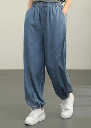 Fine Navy High Waist Jeans Summer Pants - SooLinen