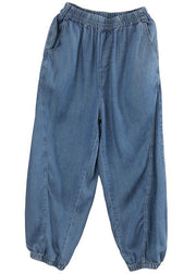 Fine Navy High Waist Jeans Summer Pants - SooLinen