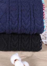 Fine Navy Patchwork High neck Fall Knit Sweater - SooLinen