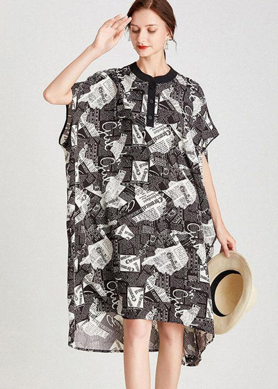 Fine Newspaper Print low High Design Button Pockets Summer Maxi Dresses - SooLinen