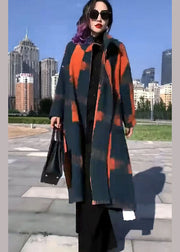 Fine Orange Print Woolen Loose Circle Winter trench coats