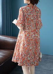 Fine Orange Stand Collar Print Patchwork Chiffon Dresses Summer