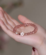 Fine Pink Alloy Crystal Floral Chain Bracelet