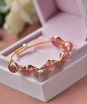 Fine Pink Crystal Patchwork 14K Gold Bangle