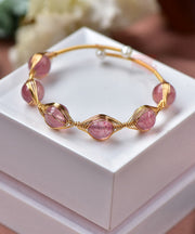 Fine Pink Crystal Patchwork 14K Gold Bangle