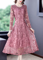 Fine Pink Embroidered Patchwork Lace Holiday Dresses Spring