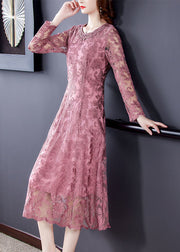 Fine Pink Embroidered Patchwork Lace Holiday Dresses Spring