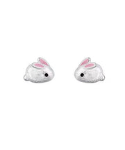 Fine Pink Lovely Little Rabbit Silver Stud Earrings