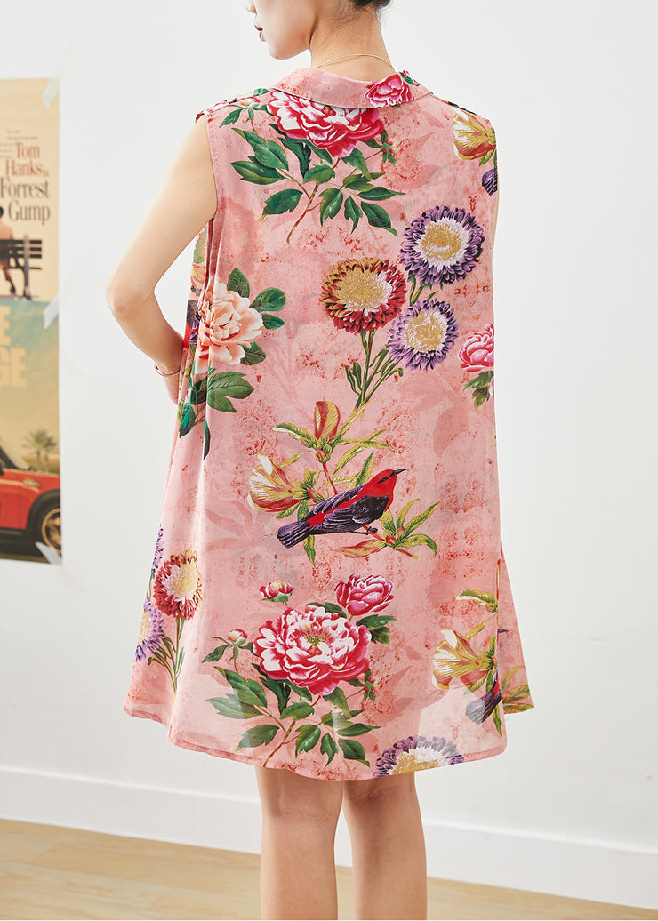 Fine Pink Print Patchwork Cloak Chiffon Two Pieces Set Summer