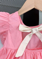 Fine Pink Ruffled Heart Patchwork Cotton Kids Girls Dresses Summer