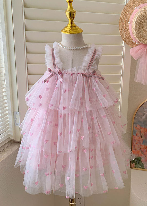 Fine Pink Ruffled Layered Patchwork Tulle Baby Girls Dresses Summer