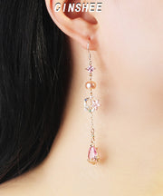 Fine Pink Zircon Pearl Watch Drip Drop Earrings