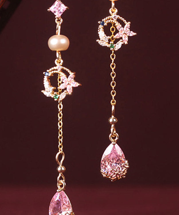 Fine Pink Zircon Pearl Watch Drip Drop Earrings