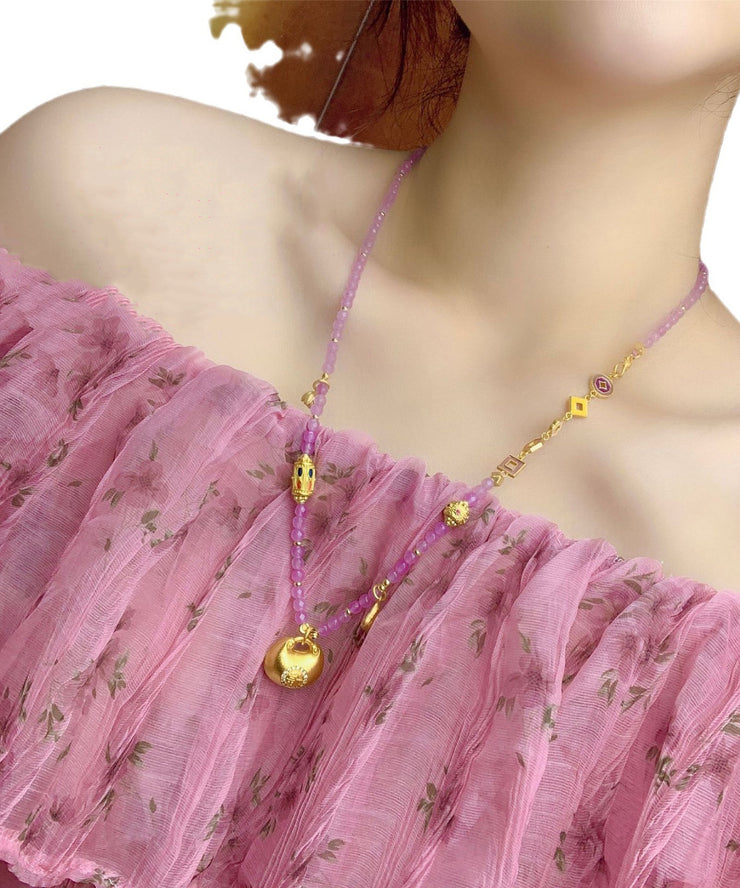 Fine Purple Ancient Gold Drip Glaze Sweater Pendant Necklace