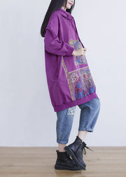 Fine Purple Hooded Print Cotton Mid Dress Spring