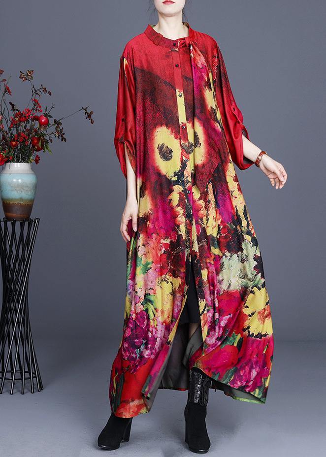 Fine Red Print asymmetrical design Long Summer Spring Dress - SooLinen
