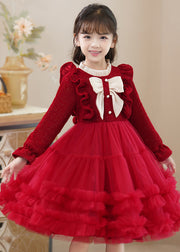 Fine Red Ruffled Patchwork Tulle Baby Girls Princess Dress Fall