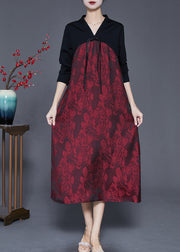 Fine Red Tasseled Patchwork Silk Maxi Dresses Spring
