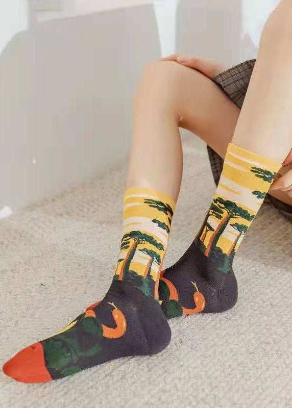 Fine Retro college style Jacquard Cotton Mid Calf Socks