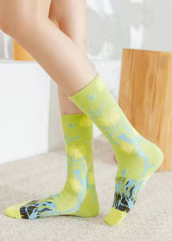 Fine Retro college style Jacquard Cotton Mid Calf Socks