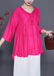 Fine Rose O-Neck Patchwork Silk Shirt Tops Bracelet Sleeve