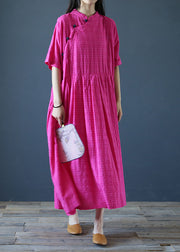 Fine Rose Oversized Exra Large Hem Cotton Maxi Dress Short Sleeve