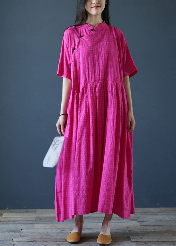 Fine Rose Oversized Exra Large Hem Cotton Maxi Dress Short Sleeve
