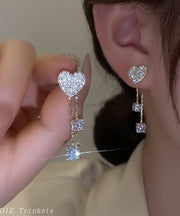 Fine Silk Love Heart Copper Zircon Tassel Stud Earrings