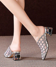 Fine Splicing Chunky Slide Sandals Silver Tulle Zircon Pointed Toe