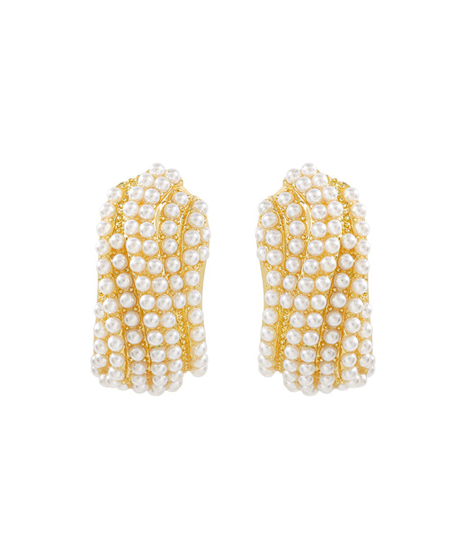 Fine White Alloy Pearl Zircon Hoop Earrings