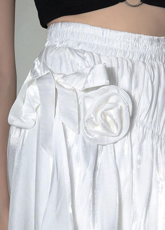 Fine White Floral Cinched Asymmetrical design A Line Skirt - SooLinen