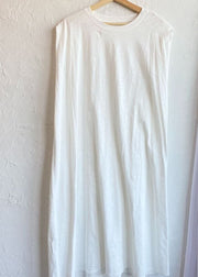 Fine White O Neck Patchwork Cotton Dress Sleeveless