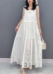 Fine White Patchwork Drawstring Maxi Slip Dresses Sleeveless