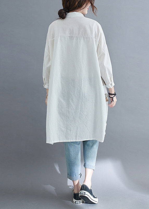 Fine White Print Patchwork Cotton Shirt Dress Fall