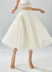 Fine White Ruffled Exra Large Hem Tulle A Line Skirt Summer