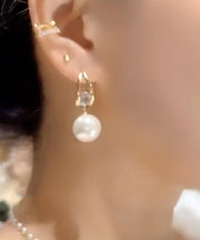 Fine White Stering Silver Alloy Zircon Pearl Drop Earrings