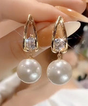 Fine White Stering Silver Alloy Zircon Pearl Drop Earrings
