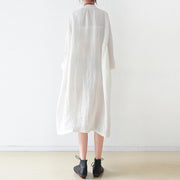 Feine weiße Leinenhemdkleider plus Größenfrauenkleid 2021 Herbst