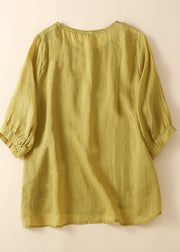Fine Yellow Embroidered Patchwork Side Open Linen Tank Summer
