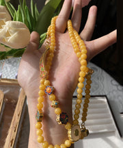 Fine Yellow Jade Beeswax Enamel Beading Tassel Pendant Necklace