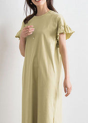 Fine Yellow O Neck Patchwork Ruffled Cotton Dresses Summer