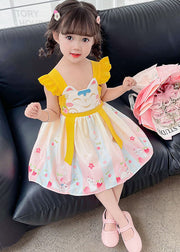 Fine Yellow Ruffled Embroidered Patchwork Cotton Baby Girls Dresses Summer