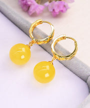 Fine Yellow Sterling Silver Overgild Golden Twisted Honey Beeswax  Drop Earrings