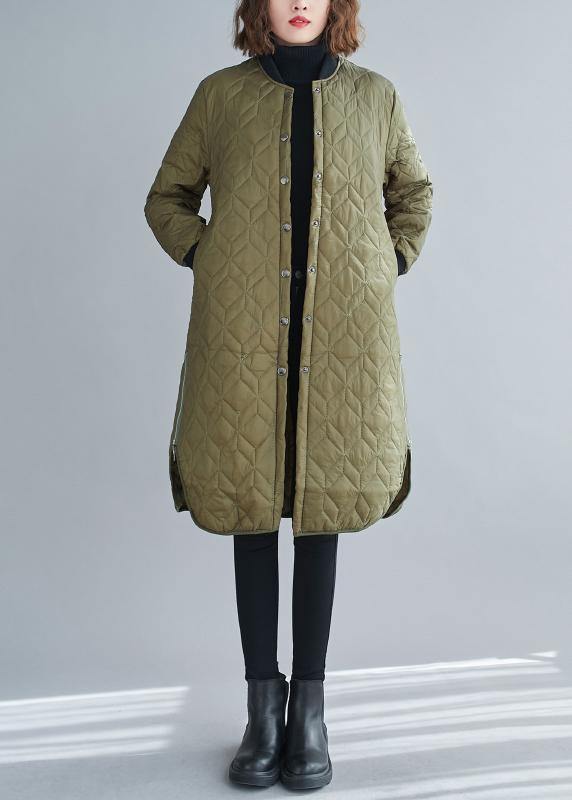 Fine army green winter coats trendy plus size snow o neck zippered overcoat - SooLinen