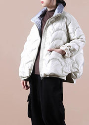 Fine beige down coat winter plus size stand collar zippered women coats - SooLinen