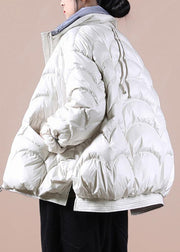 Fine beige down coat winter plus size stand collar zippered women coats - SooLinen
